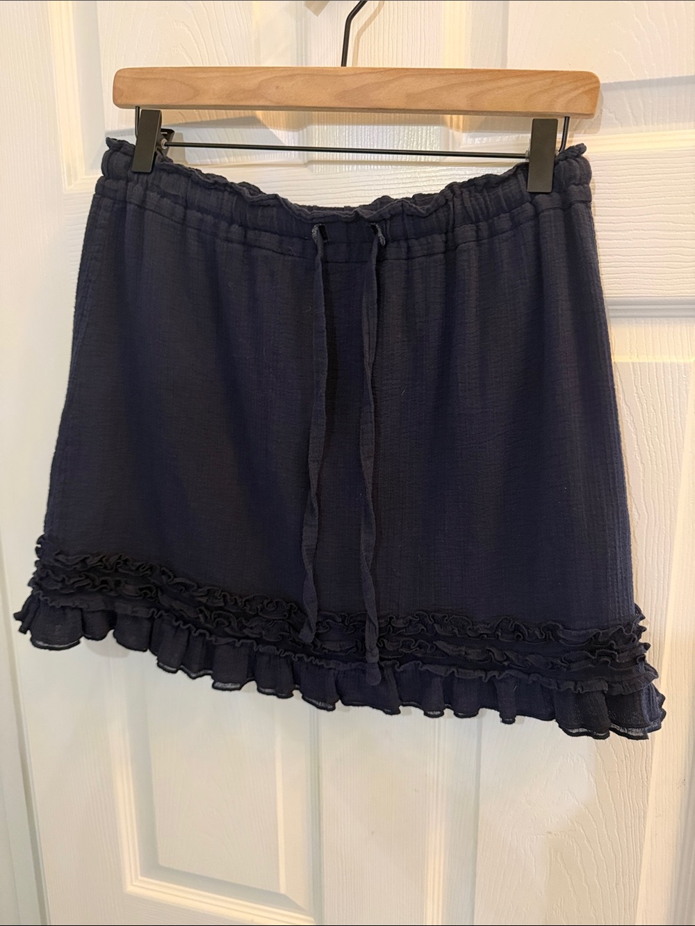 J. Crew 100% Cotton Navy Ruffle-Trim Mini Skirt (fully lined)